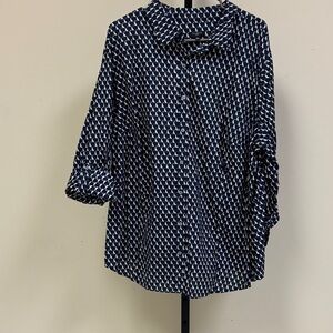 Talbots Navy and White Button Down Shirt with Dog Print